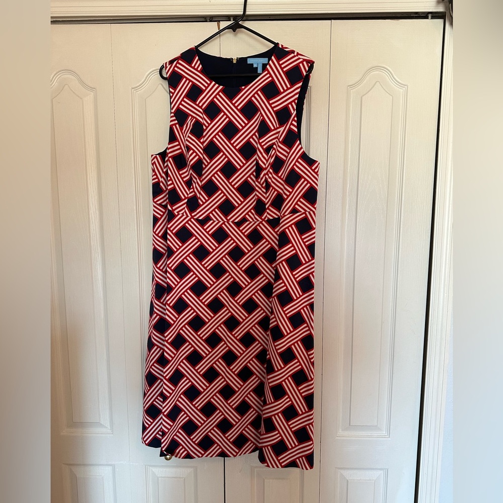 Draper James Red and Navy Patterned Midi Dress
